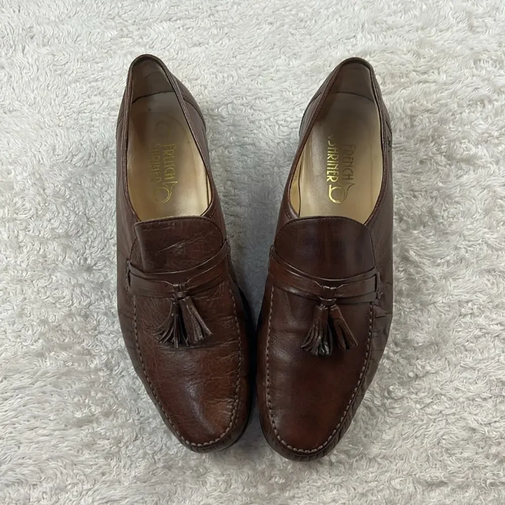 Vintage 80s French Shriner tassel loafers‎ chocolate brown dress shoes, 10.5